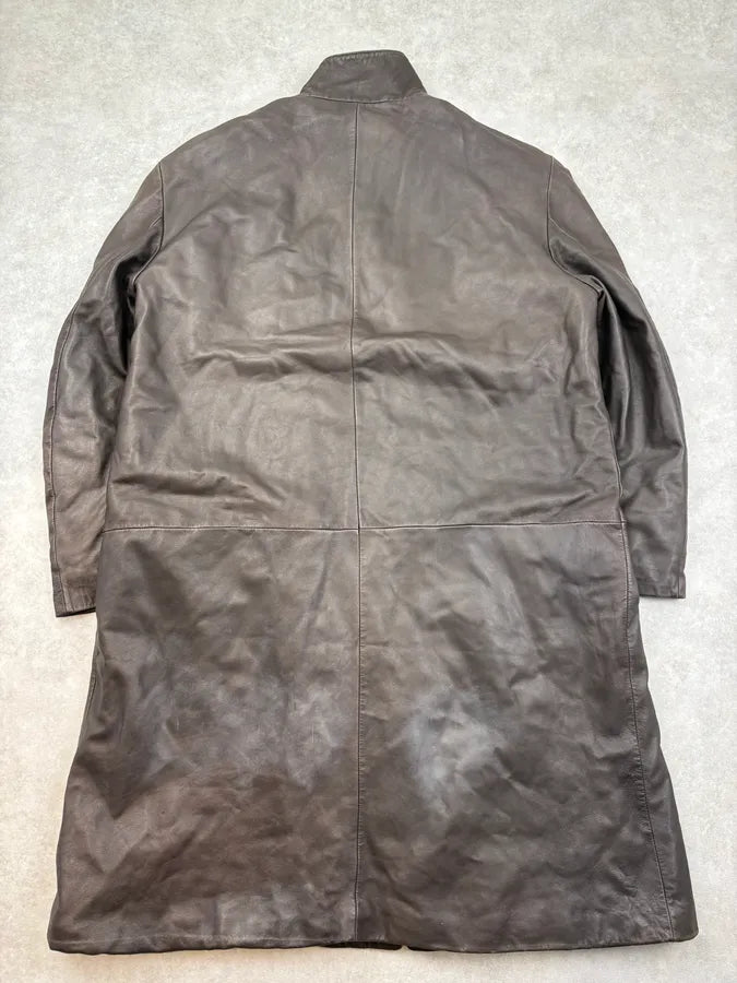 2000s Giorgio Armani Brown Minimalist Leather Long Jacket KiRHmMw 5