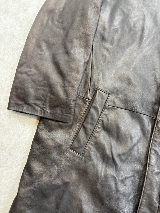 2000s Giorgio Armani Brown Minimalist Leather Long Jacket KiRHmMw 7
