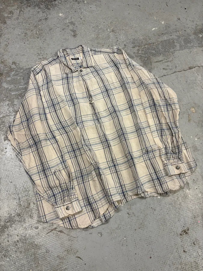 1990s Giorgio Armani Checkered Beige Shirt AMZizQh 1