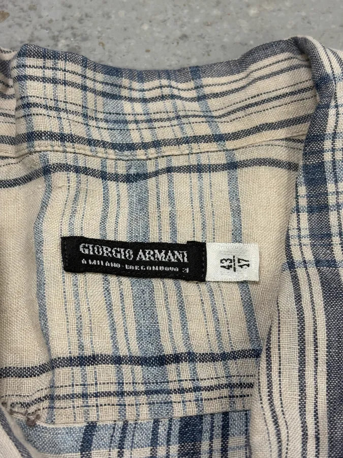 1990s Giorgio Armani Checkered Beige Shirt AMZizQh 4