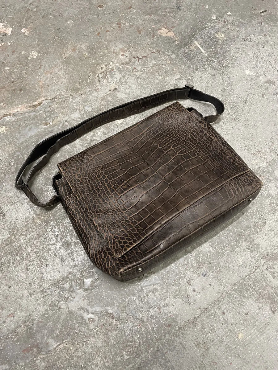 2000s Giorgio Armani Crocodile Effect Leather Messenger Bag (OS) 10