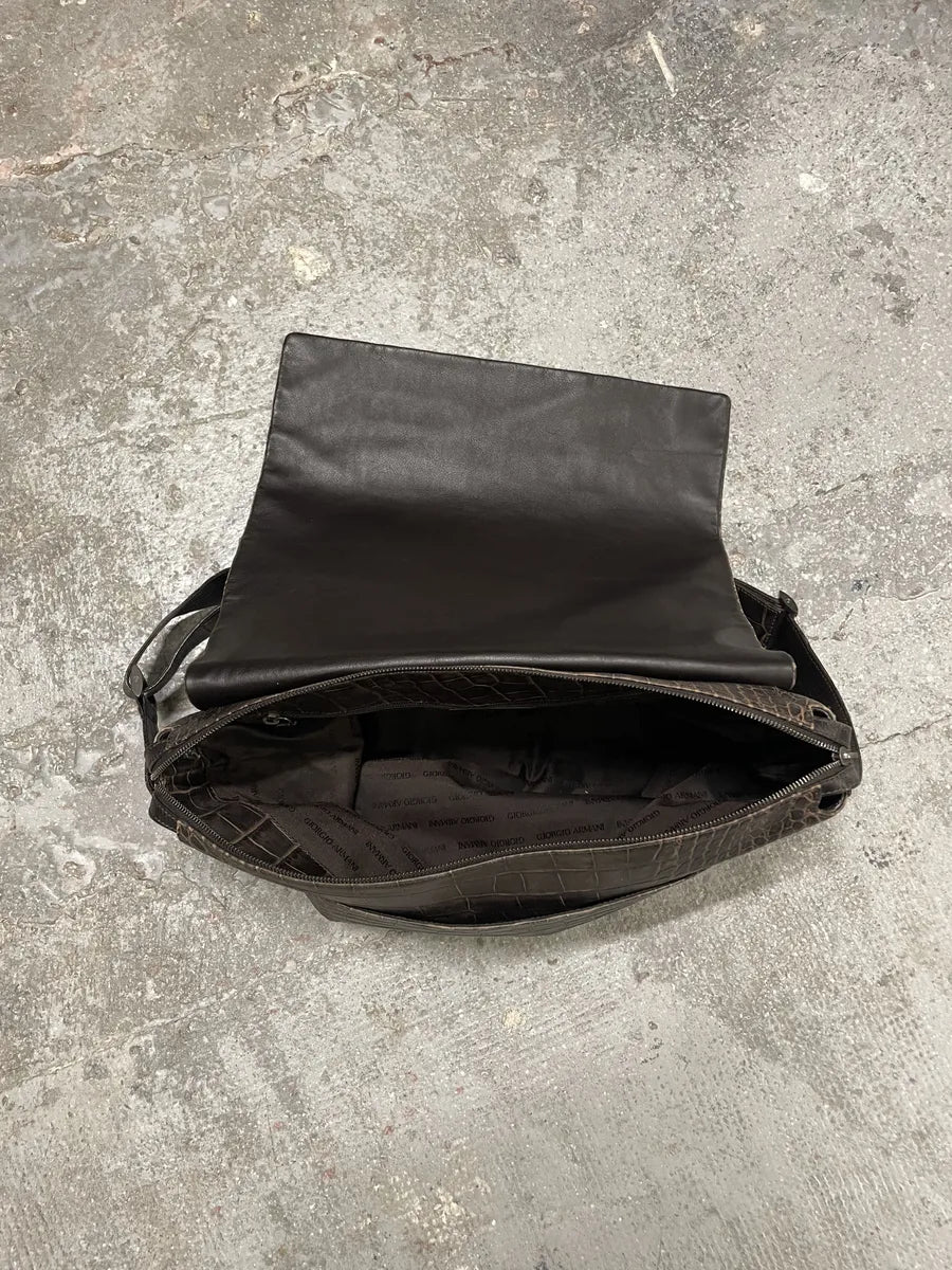 2000s Giorgio Armani Crocodile Effect Leather Messenger Bag (OS) 11