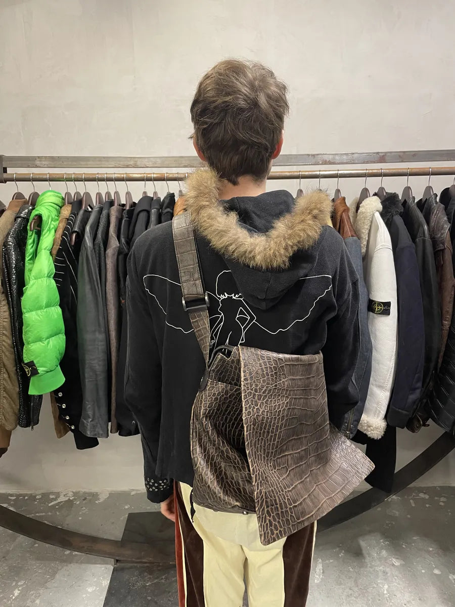 2000s Giorgio Armani Crocodile Effect Leather Messenger Bag (OS) 2