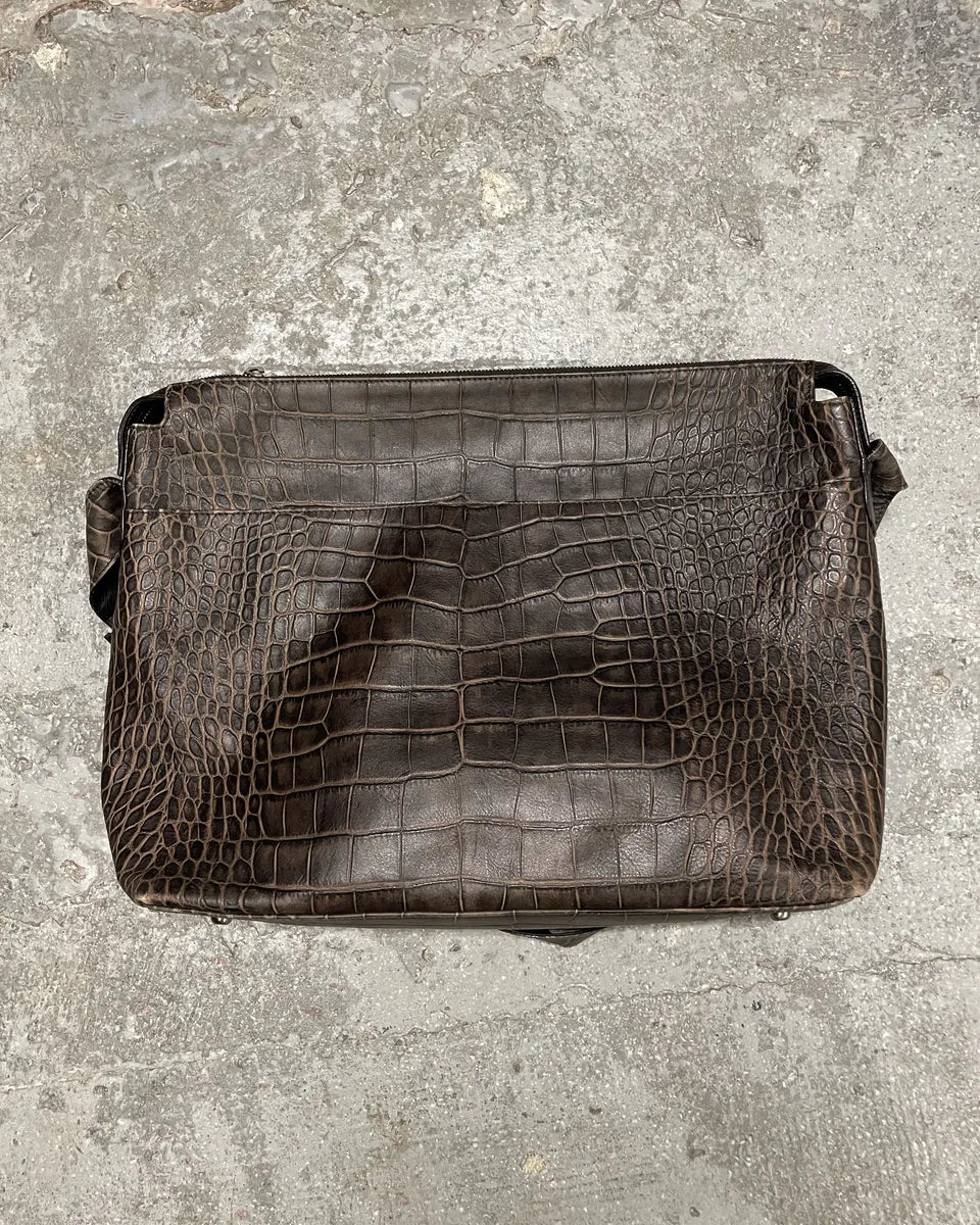 2000s Giorgio Armani Crocodile Effect Leather Messenger Bag (OS) 3