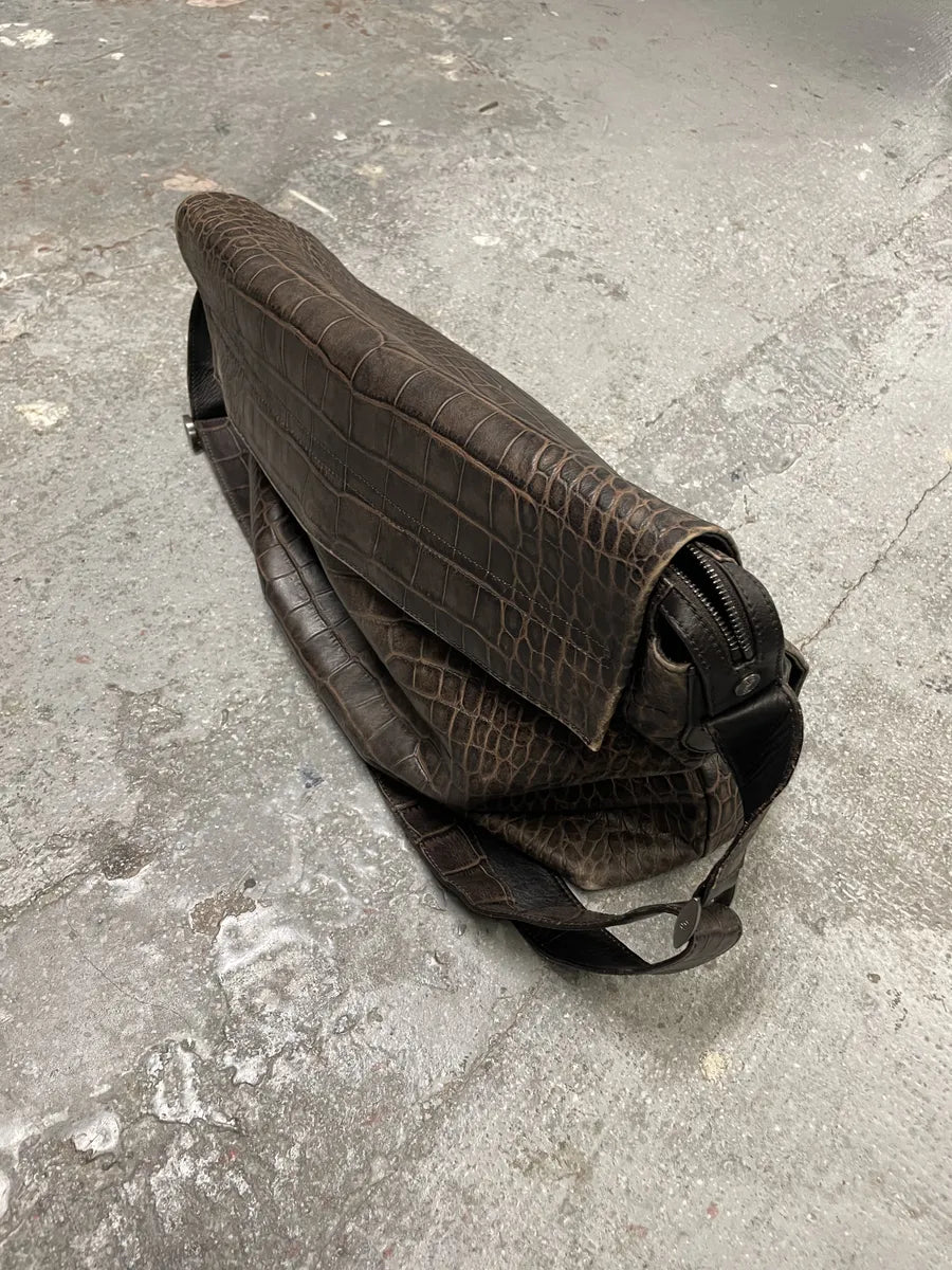 2000s Giorgio Armani Crocodile Effect Leather Messenger Bag (OS) 4
