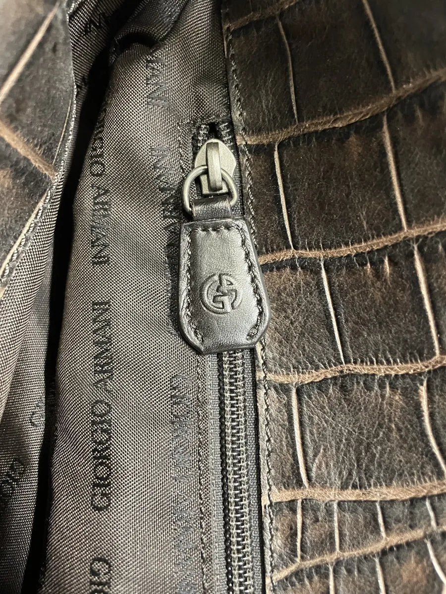 2000s Giorgio Armani Crocodile Effect Leather Messenger Bag (OS) 6
