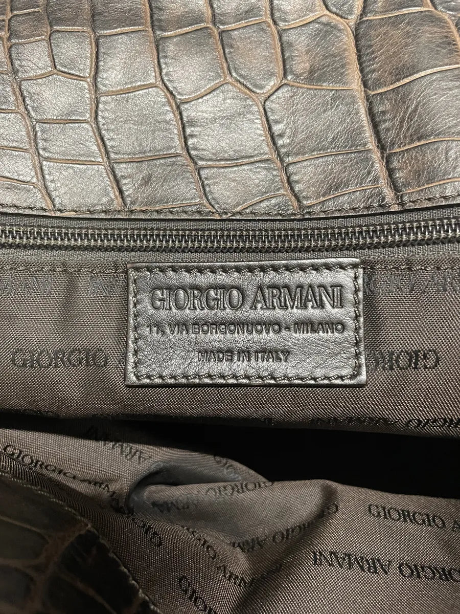 2000s Giorgio Armani Crocodile Effect Leather Messenger Bag (OS) 7