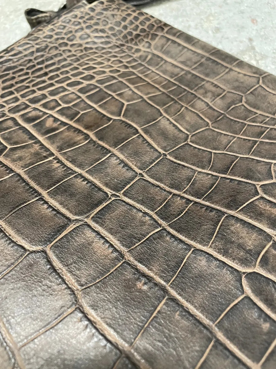 2000s Giorgio Armani Crocodile Effect Leather Messenger Bag (OS) 8