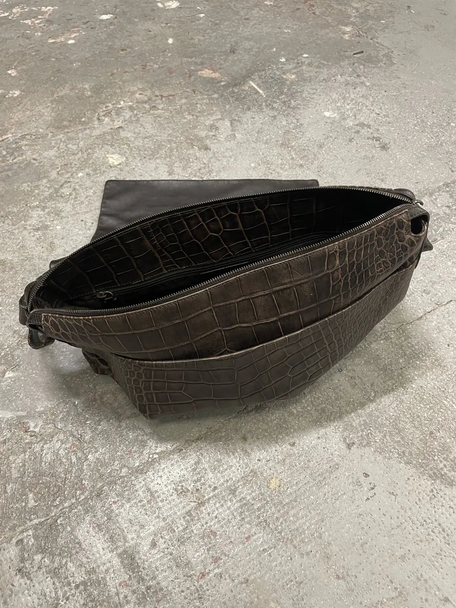 2000s Giorgio Armani Crocodile Effect Leather Messenger Bag (OS) 9