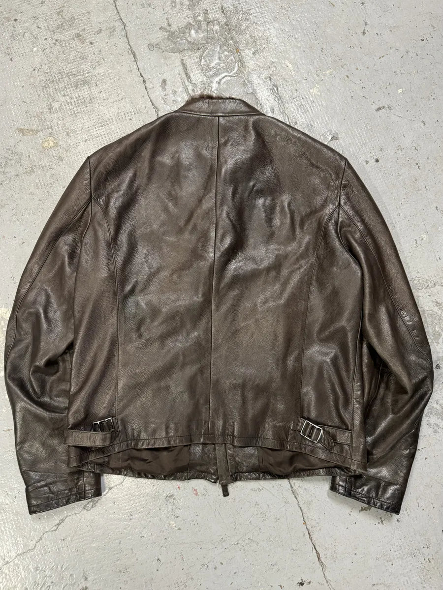 2000s Giorgio Armani Fur Collar Brown Leather Jacket OgmNMsW 1