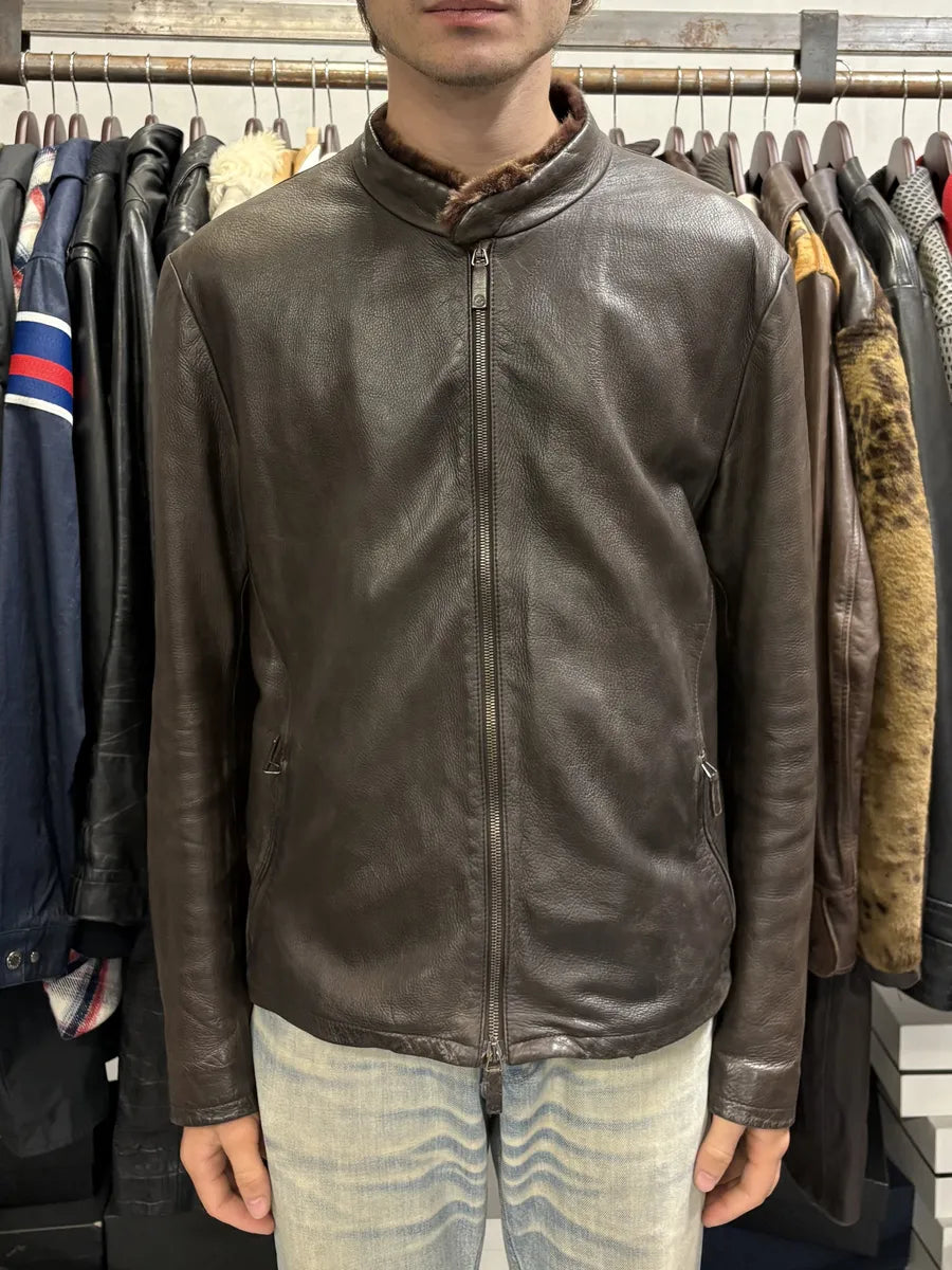 2000s Giorgio Armani Fur Collar Brown Leather Jacket OgmNMsW 2