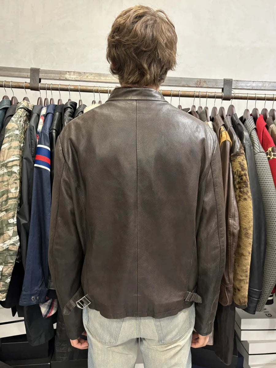 2000s Giorgio Armani Fur Collar Brown Leather Jacket OgmNMsW 3