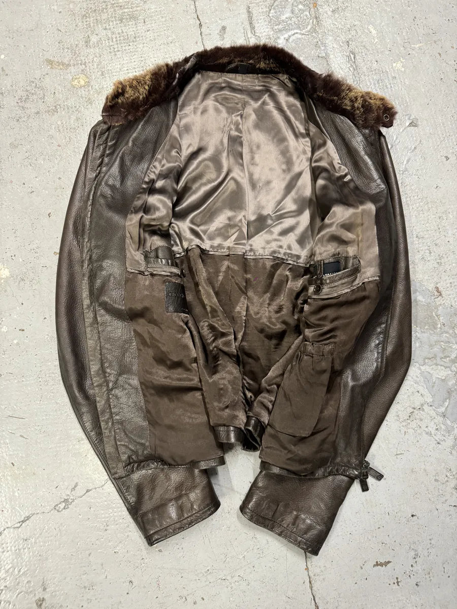 2000s Giorgio Armani Fur Collar Brown Leather Jacket OgmNMsW 4