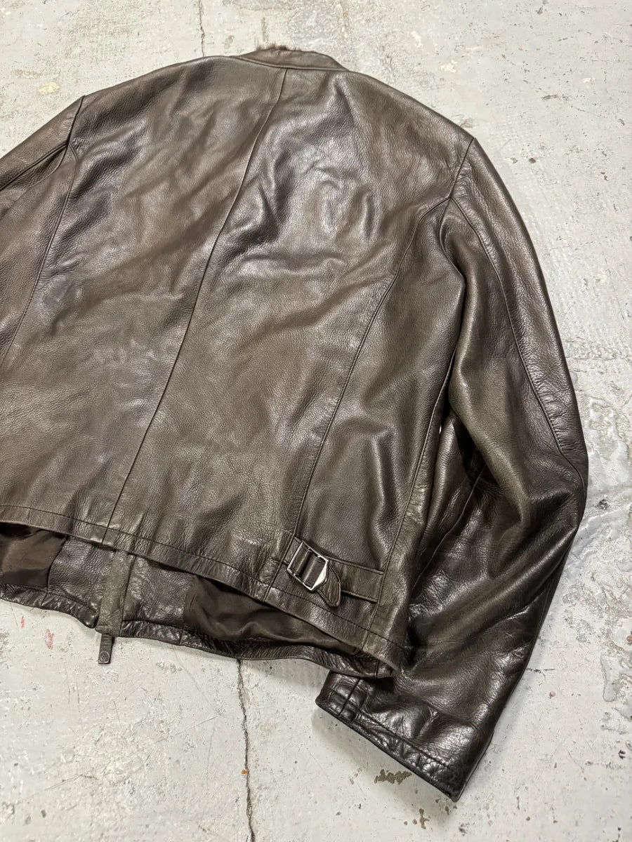 2000s Giorgio Armani Fur Collar Brown Leather Jacket OgmNMsW 5