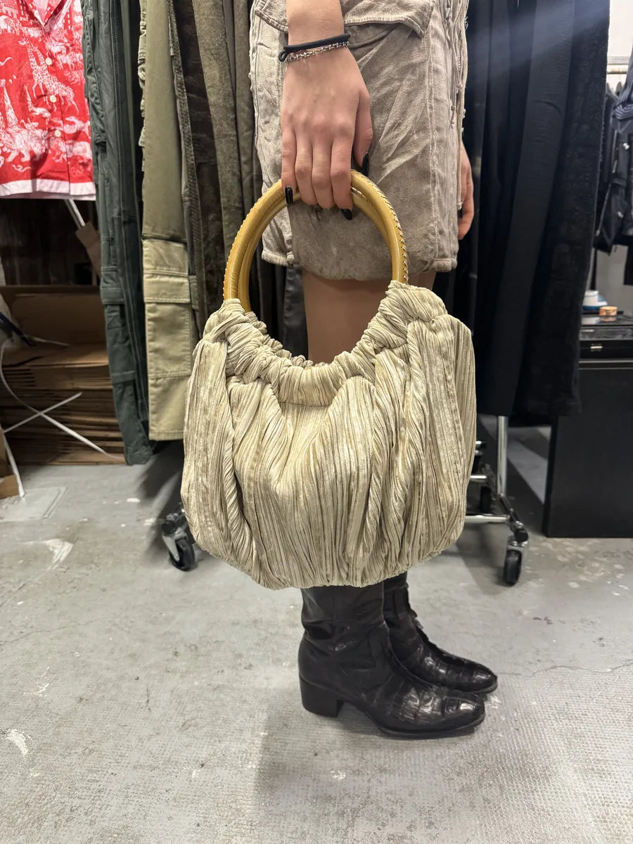 2000s Giorgio Armani Grey Plissed Hand Bag (OS) 0