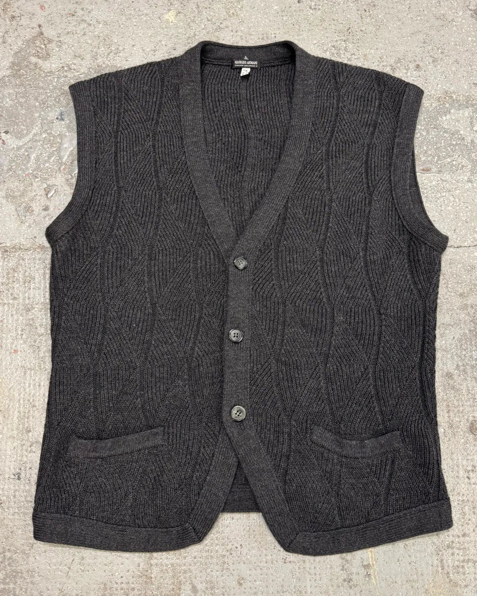 2000s Giorgio Armani Grey Wool Buttoned Sleeveless Cardigan (M) 0