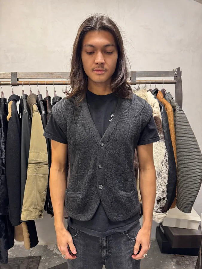 2000s Giorgio Armani Grey Wool Buttoned Sleeveless Cardigan (M) 1