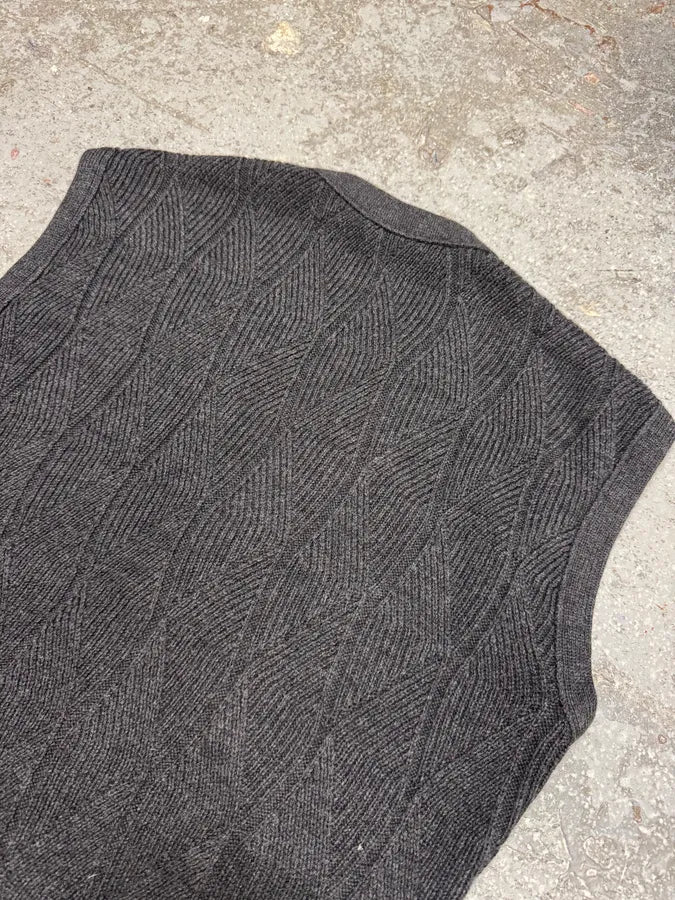 2000s Giorgio Armani Grey Wool Buttoned Sleeveless Cardigan (M) 11