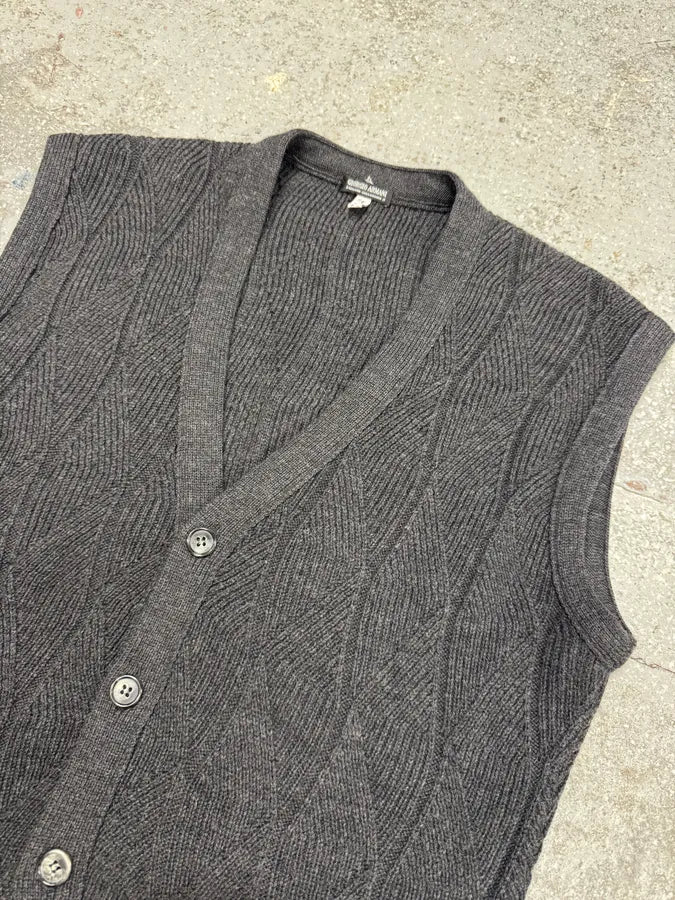 2000s Giorgio Armani Grey Wool Buttoned Sleeveless Cardigan (M) 4