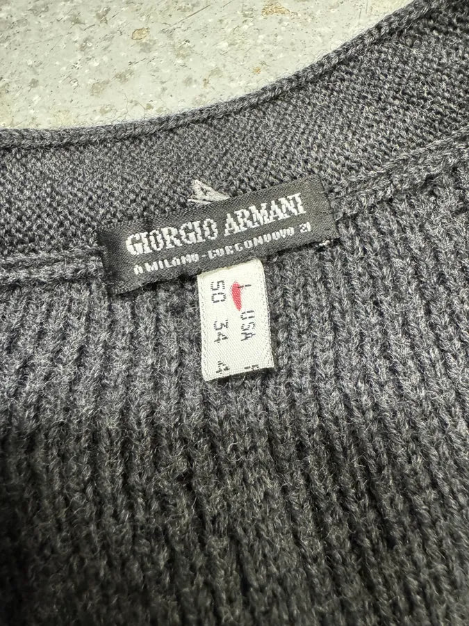 2000s Giorgio Armani Grey Wool Buttoned Sleeveless Cardigan (M) 5