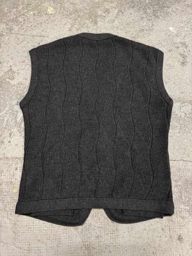 2000s Giorgio Armani Grey Wool Buttoned Sleeveless Cardigan (M) 9