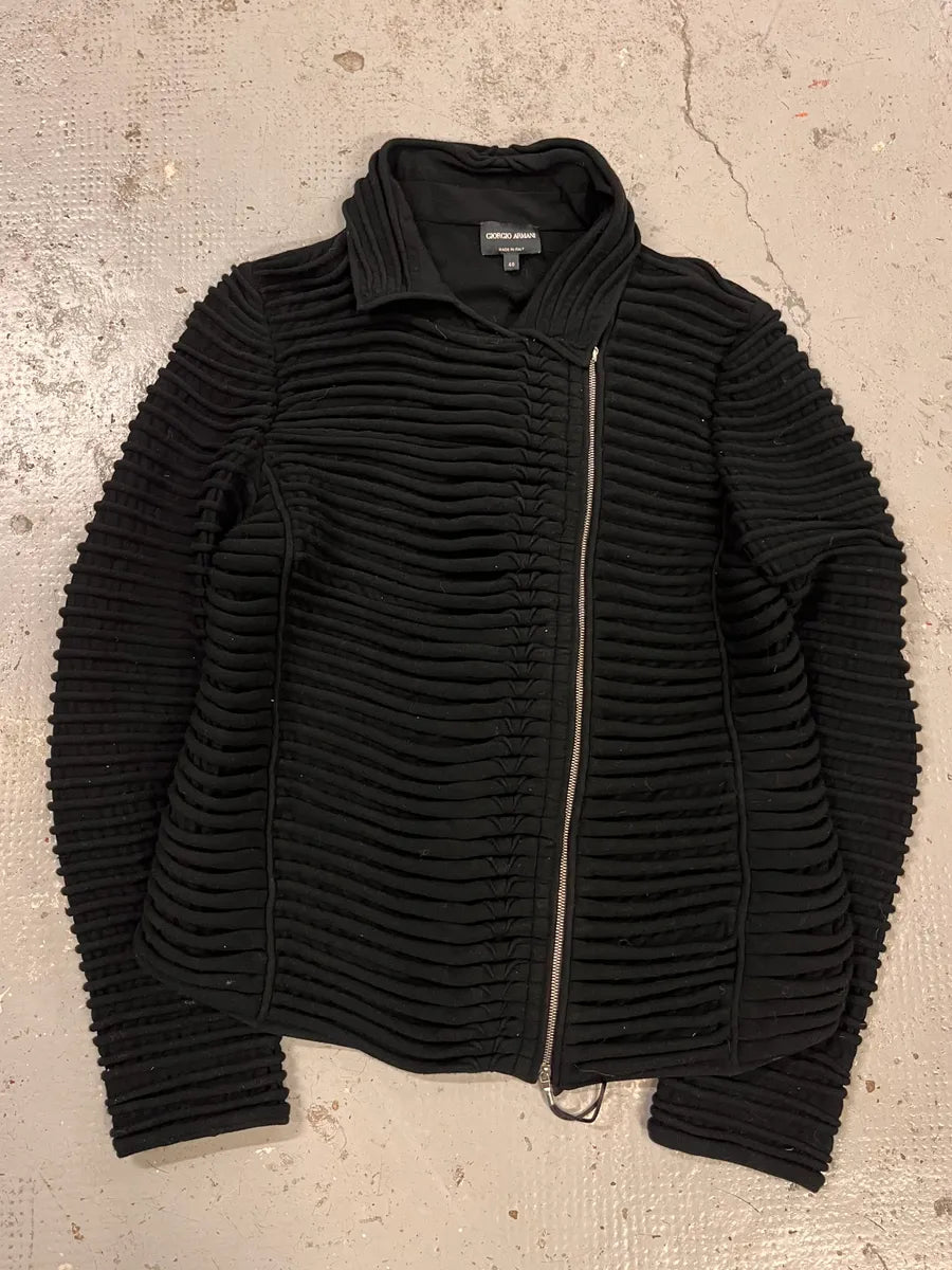 2000s Giorgio Armani Horizontal Pleats Asymmetrical Zip Sweater mmRHAWG 2