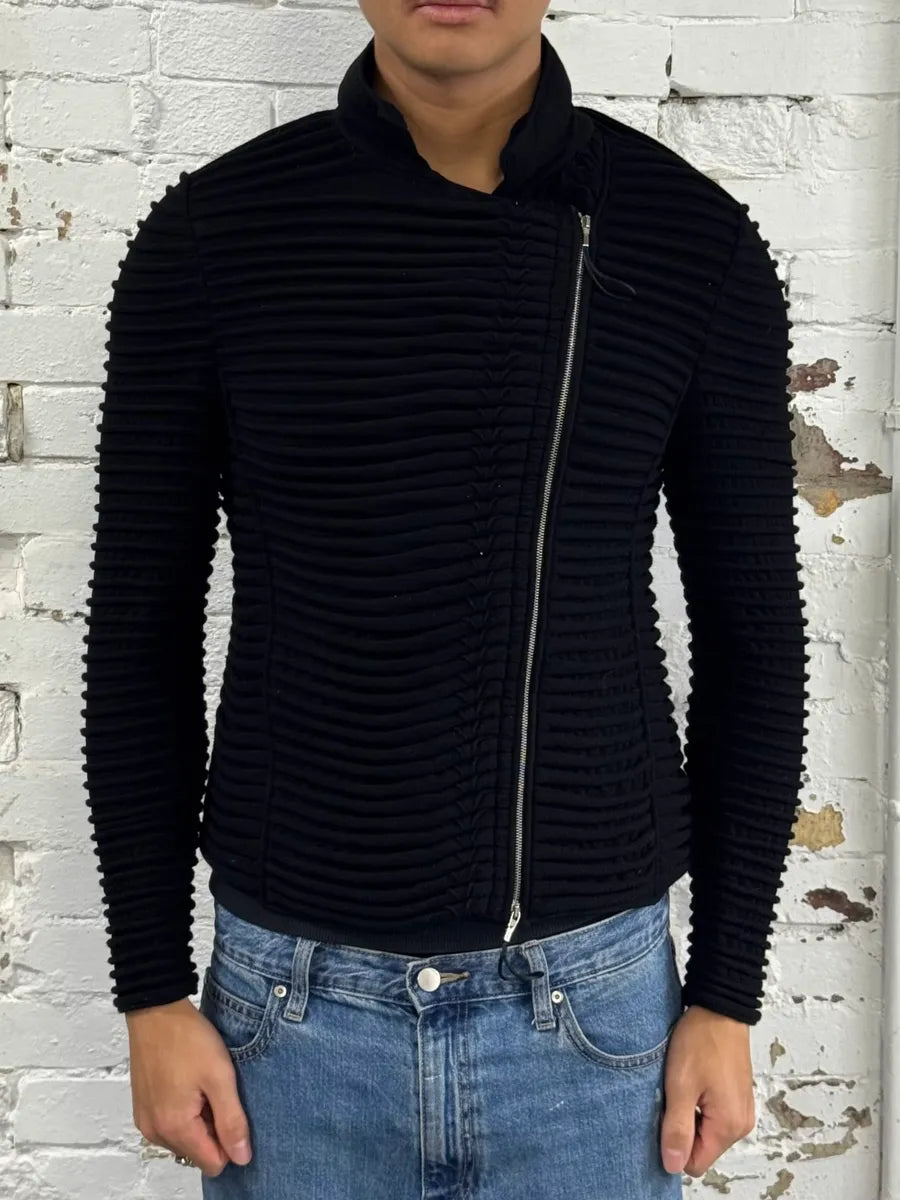 2000s Giorgio Armani Horizontal Pleats Asymmetrical Zip Sweater mmRHAWG 0
