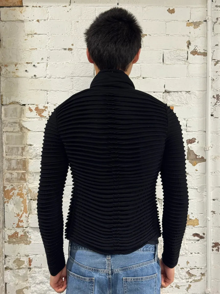 2000s Giorgio Armani Horizontal Pleats Asymmetrical Zip Sweater mmRHAWG 1