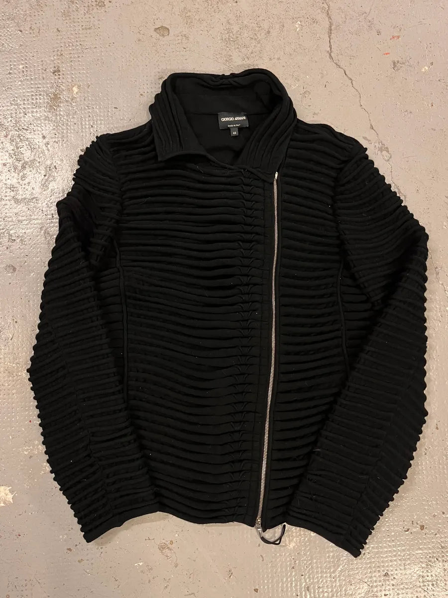 2000s Giorgio Armani Horizontal Pleats Asymmetrical Zip Sweater mmRHAWG 4