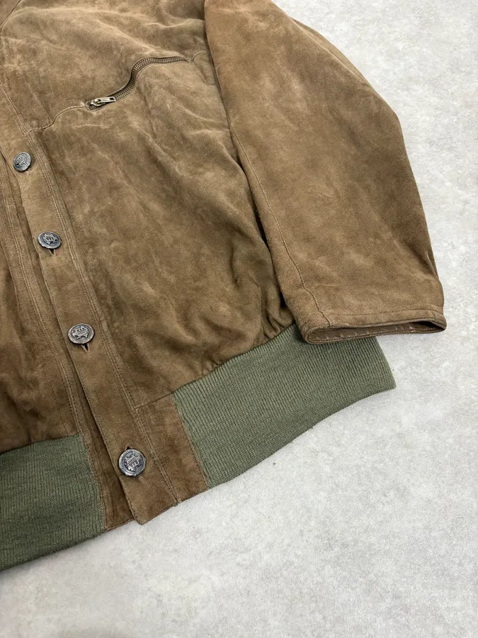 1990s Giorgio Armani Le Collezioni Brown Suede Buttoned Leather Jacket oEOlwQj 7