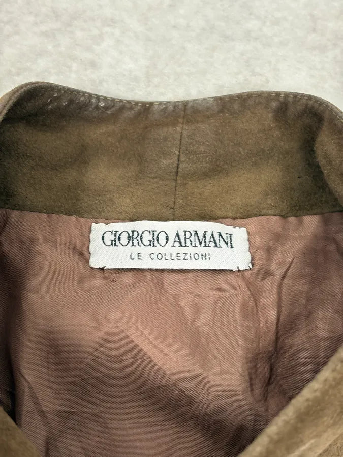 1990s Giorgio Armani Le Collezioni Brown Suede Buttoned Leather Jacket oEOlwQj 9