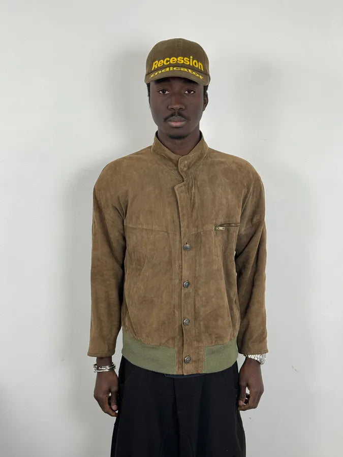 1990s Giorgio Armani Le Collezioni Brown Suede Buttoned Leather Jacket oEOlwQj 1
