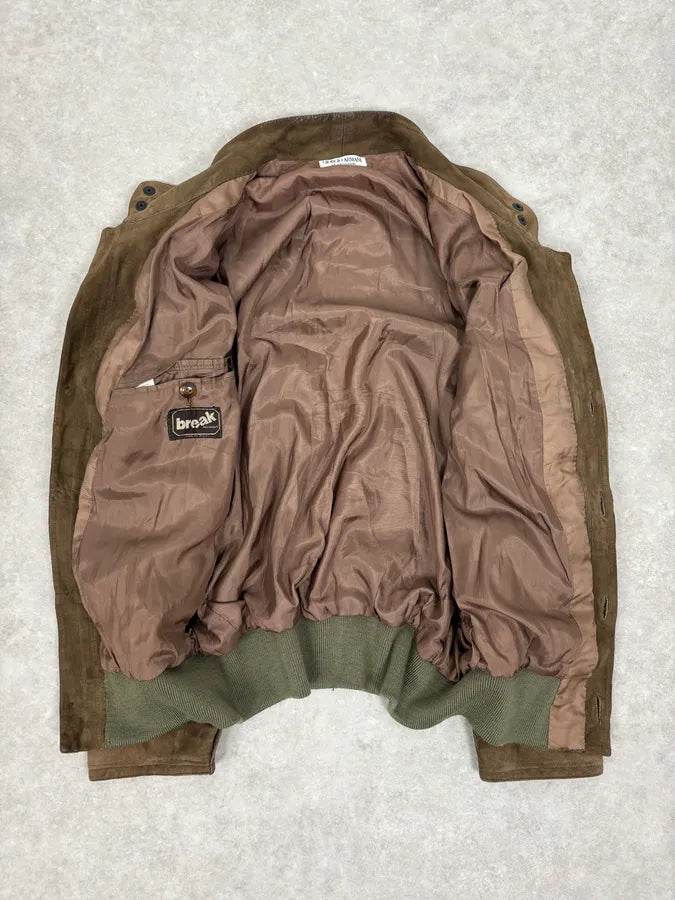 1990s Giorgio Armani Le Collezioni Brown Suede Buttoned Leather Jacket oEOlwQj 6