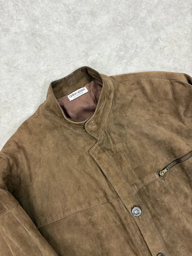 1990s Giorgio Armani Le Collezioni Brown Suede Buttoned Leather Jacket oEOlwQj 4