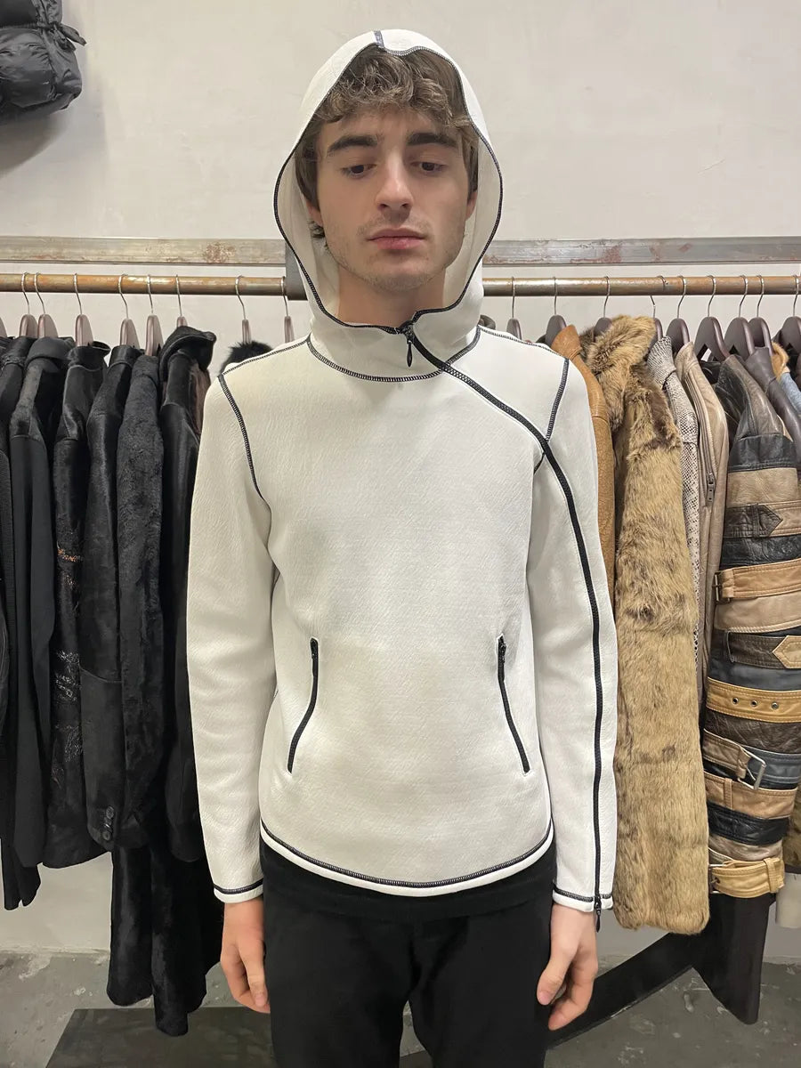 2000s Giorgio Armani White Asymmetrical Zipper Sweater (S/M) Ksyghhd 1