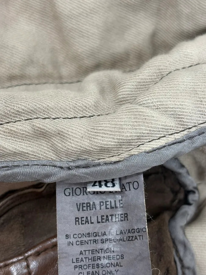 2000s Giorgio Brato Brown Leather Bomber Jacket PEryohP 10