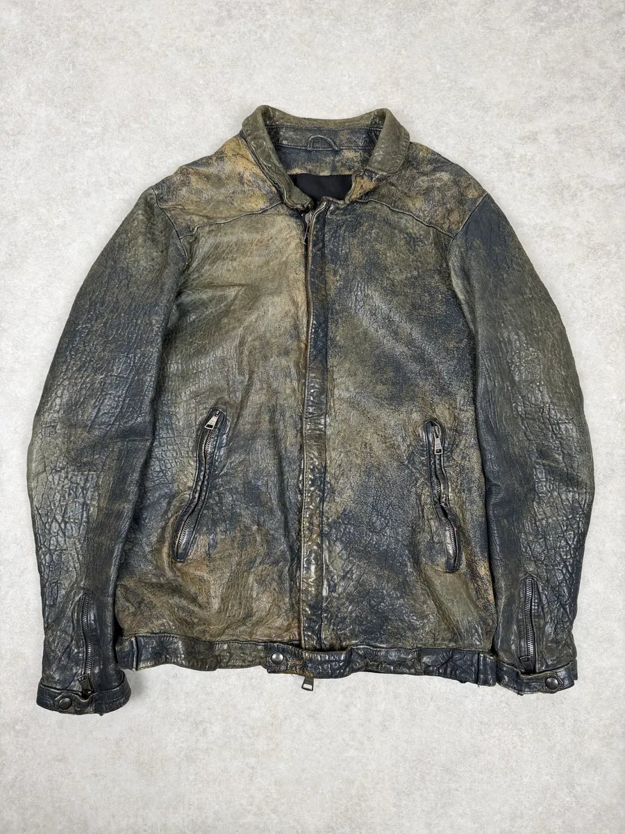 2000s Giorgio Brato Aged Raw Brown Leather Jacket AwOzInU 0