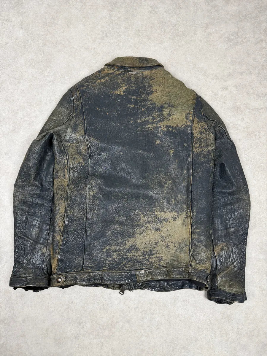 2000s Giorgio Brato Aged Raw Brown Leather Jacket AwOzInU 1