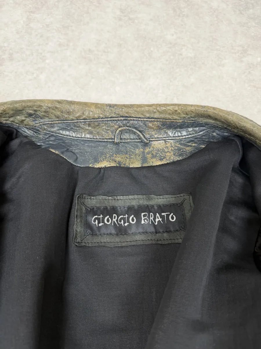 2000s Giorgio Brato Aged Raw Brown Leather Jacket AwOzInU 13