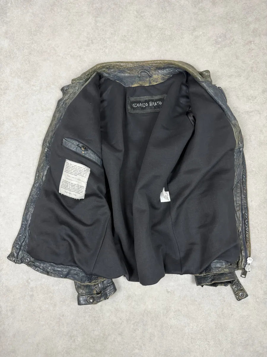 2000s Giorgio Brato Aged Raw Brown Leather Jacket AwOzInU 4