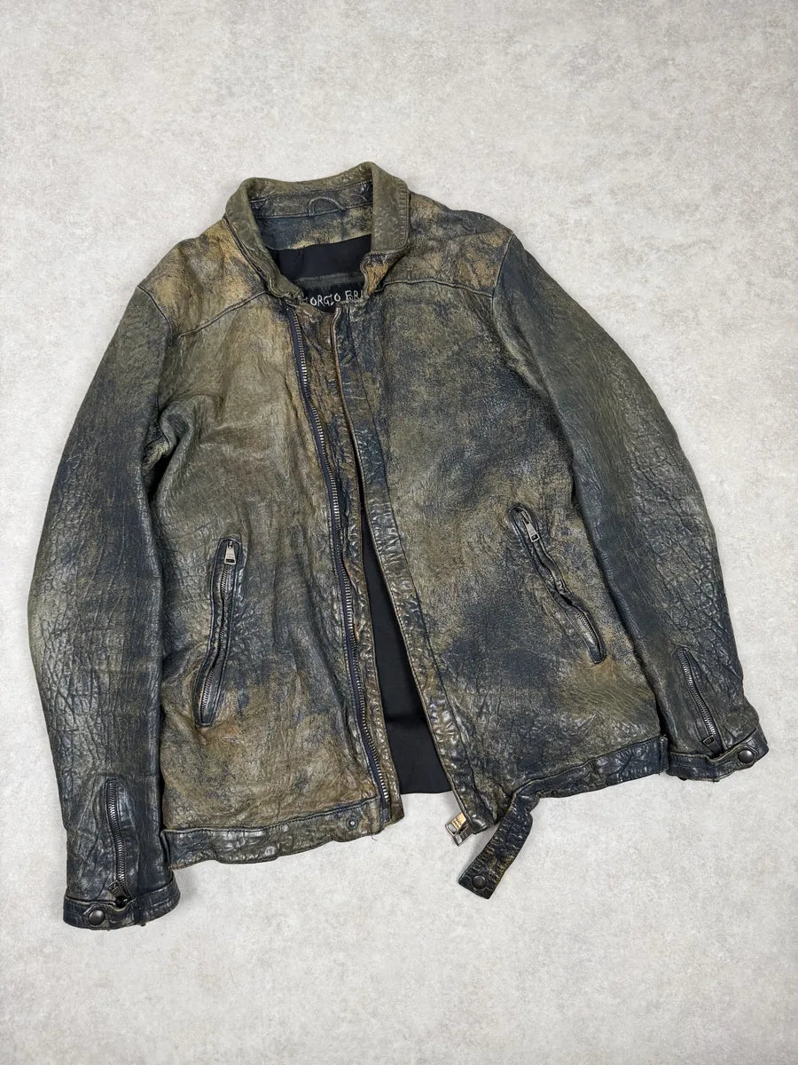 2000s Giorgio Brato Aged Raw Brown Leather Jacket AwOzInU 5
