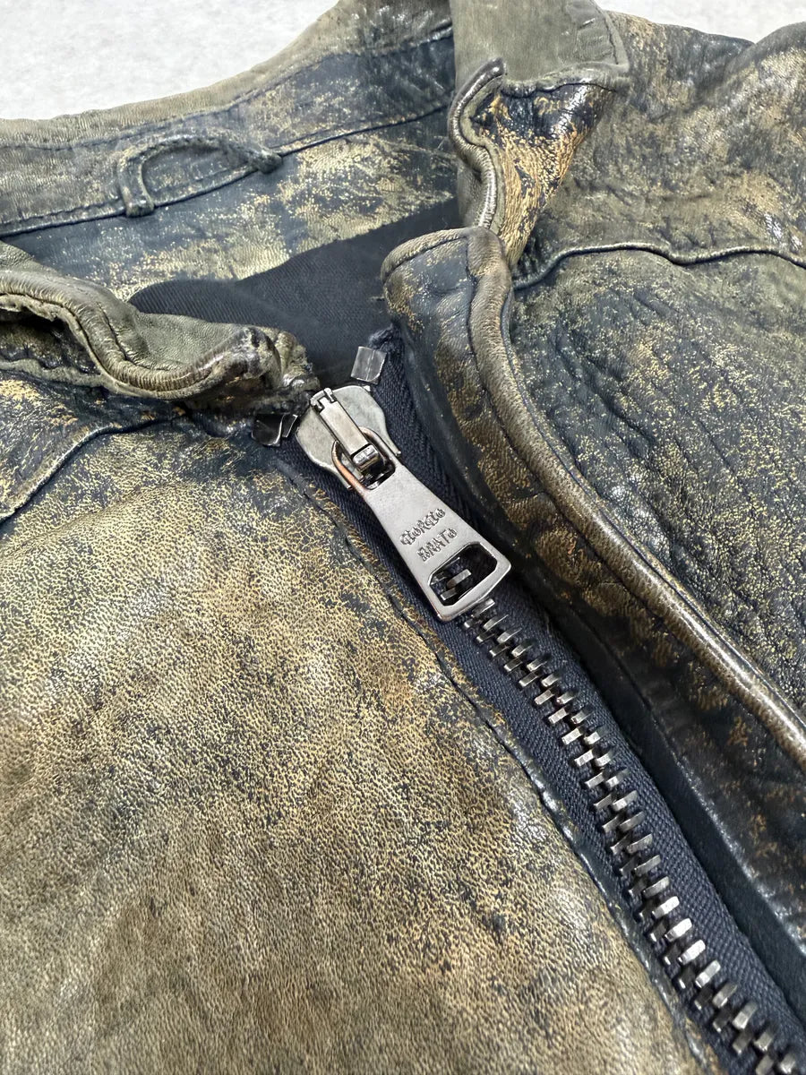 2000s Giorgio Brato Aged Raw Brown Leather Jacket AwOzInU 10