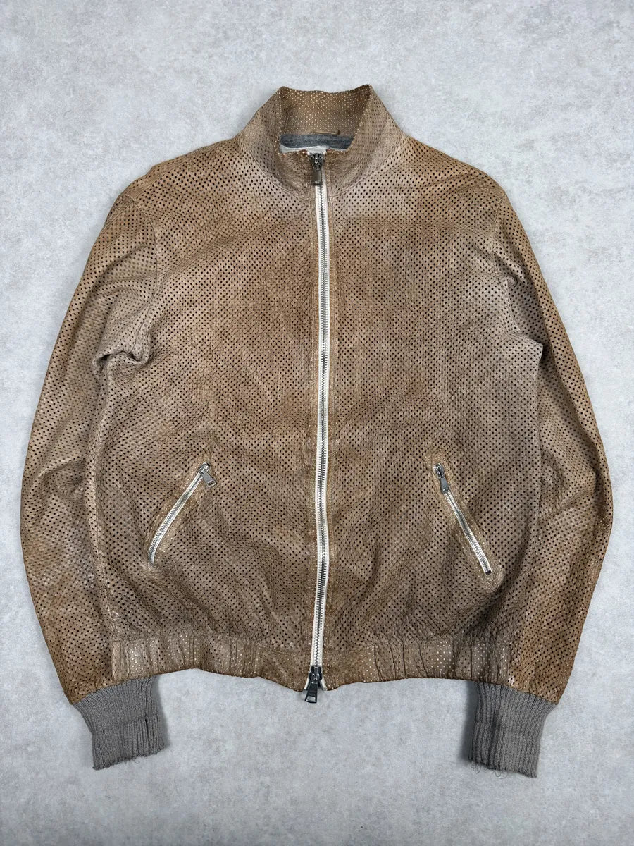 2000s Giorgio Brato Beige Perfored Avant-Garde Leather Jacket elyNzyv 0