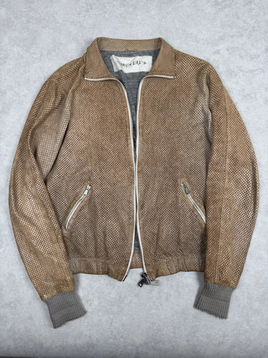 2000s Giorgio Brato Beige Perfored Avant-Garde Leather Jacket elyNzyv 1