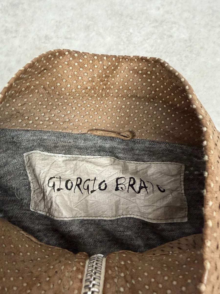 2000s Giorgio Brato Beige Perfored Avant-Garde Leather Jacket elyNzyv 11
