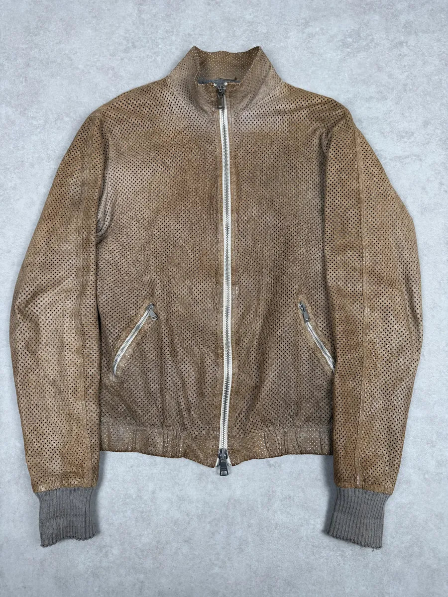 2000s Giorgio Brato Beige Perfored Avant-Garde Leather Jacket elyNzyv 5