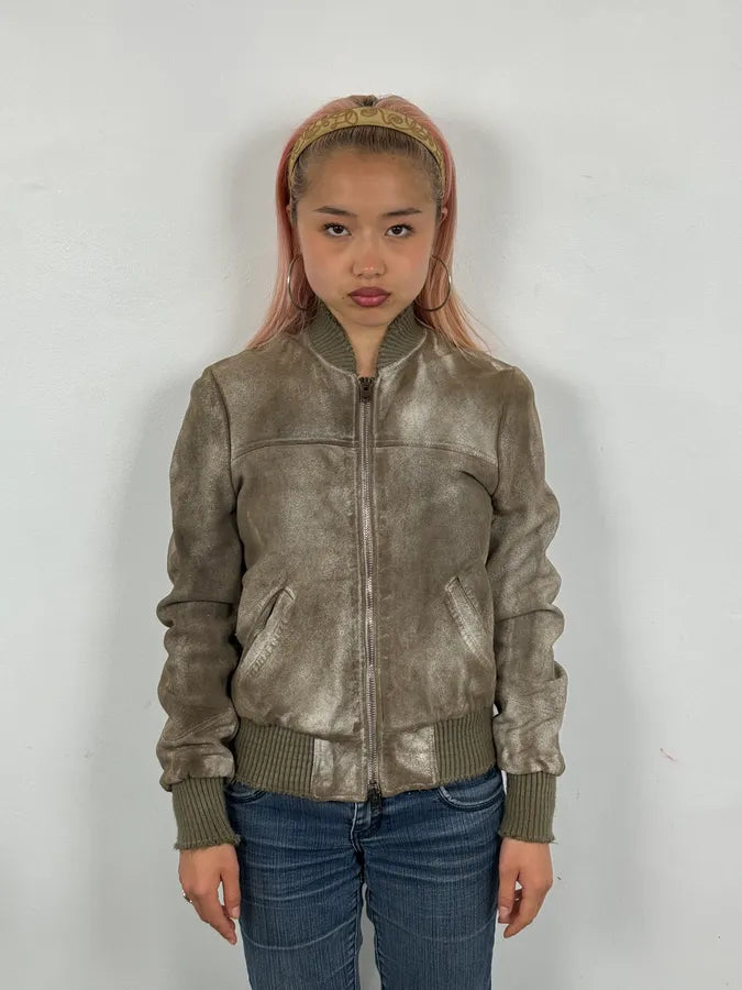 2000s Giorgio Brato Beige Suede Washed Bomber Jacket kfndDia 1