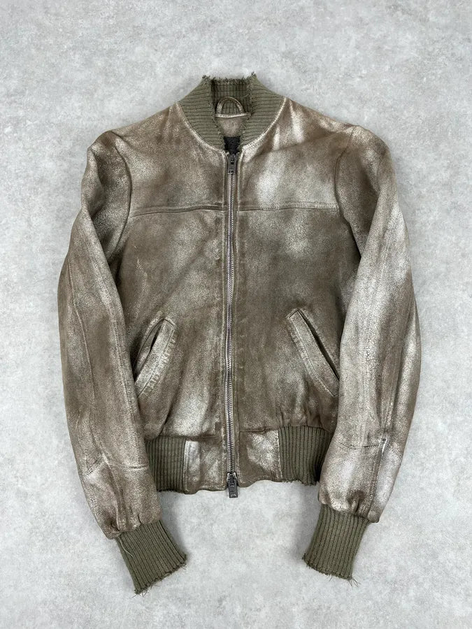 2000s Giorgio Brato Beige Suede Washed Bomber Jacket kfndDia 3