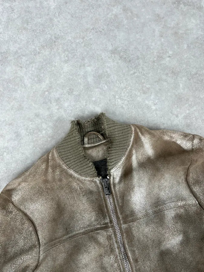 2000s Giorgio Brato Beige Suede Washed Bomber Jacket kfndDia 4