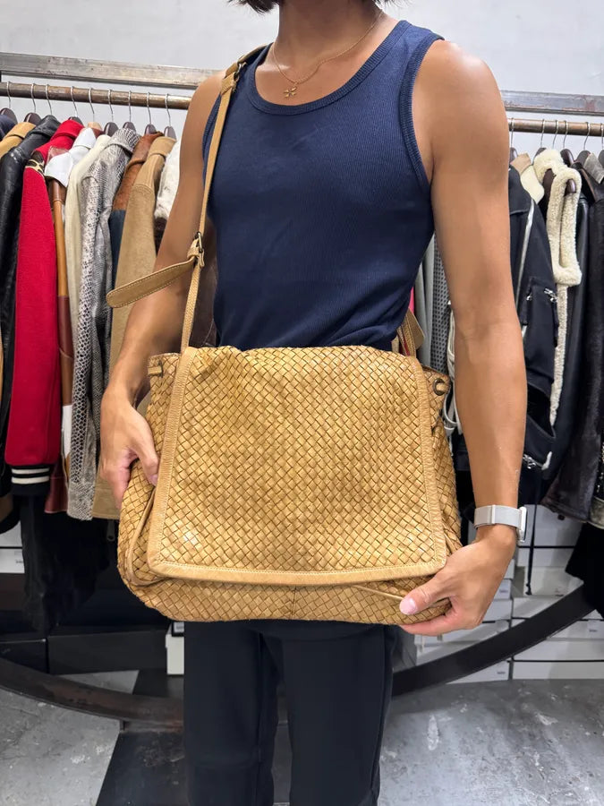 2000s Giorgio Brato Beige Woven Leather Shoulder Bag RqKJZjY 2